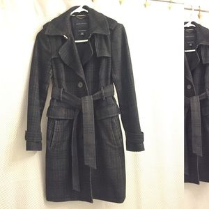 XS Petite Banana Republic plaid wool trench coat